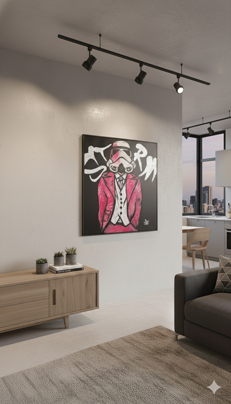 Quadro original exibido em sala de estar